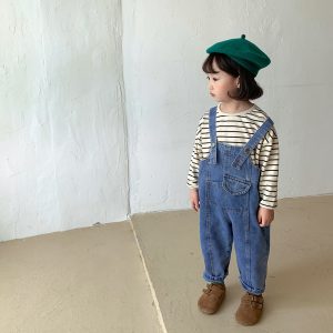 Korea style girls boys denim overall autumn cotton fashion kids pants