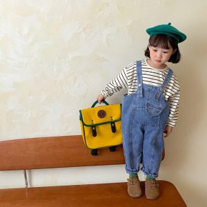 Korea style girls boys denim overall autumn cotton fashion kids pants