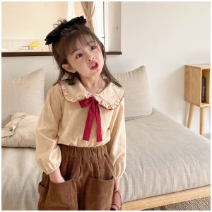 new girls bow shirt cotton spring girls blouse kids clothes