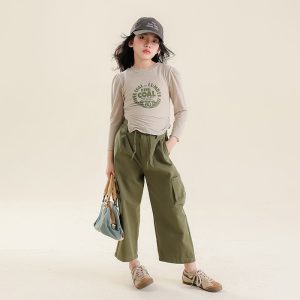 Girls Outfits Set 2023 Spring Long Sleeve T-shirt Cargo Pants Two Pieces