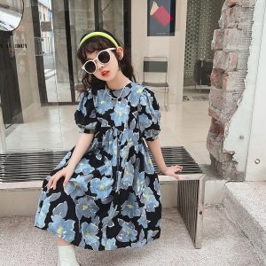 Kids Dresses for Girls Designer Puff Sleeve Children Princess Dress