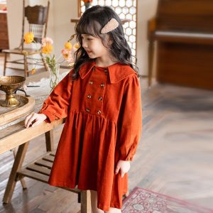 Girls Autumn Corduroy Thick School Kids Clothes New Year Party Dress
