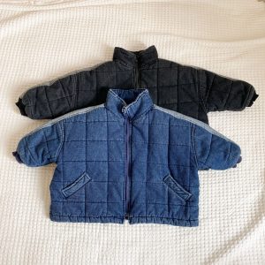 2021 new girls boys thicken denim coat winter cotton fashion full sleeve kids jacket 2-7 years