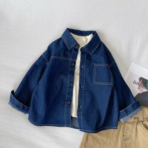 2021 new style girls boys denim coat autumn cotton fashion full sleeve kids jacket 1-7 years