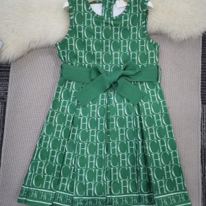 2023 Summew New Fashion Print Girl Dress Green Colour Sleeve Dress For Fashion Baby Girls