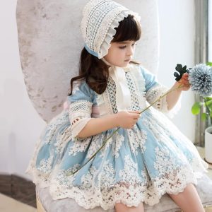 3PCS Autumn New Spanish Lolita Princess Dress Lace Stitching Sweet Cute Dresses For Girl 12M-6T Y3238
