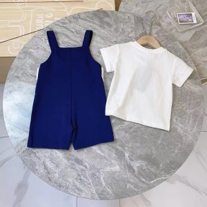 Baby Bodysuit Solid T-shirt Newborn Boys Bodysuit Set Short Sleeve Summer Toddler Clothing Fashion Strap Casual Set