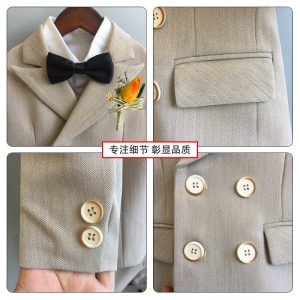 Children’s Formal Dress Suits Set Flower Boys Wedding Baby’s First Birthday Costume Kids Double Brested Blazer Pants Bowtie
