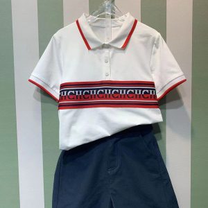 Light luxury children’s clothing 2023 summer explosive new product boys’ simple letter print lapel top with casual shorts