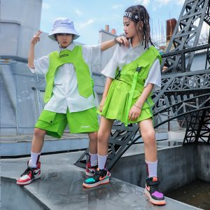 Summer Children Streetwear Fashion Hip Hop Sets Boys Vest Shorts Girls Shirt Skirt Kids Jazz Dance Clothing Costumes Tracksuits